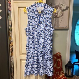 Gottex Blue and White Chain Patterned Sleeveless Dress